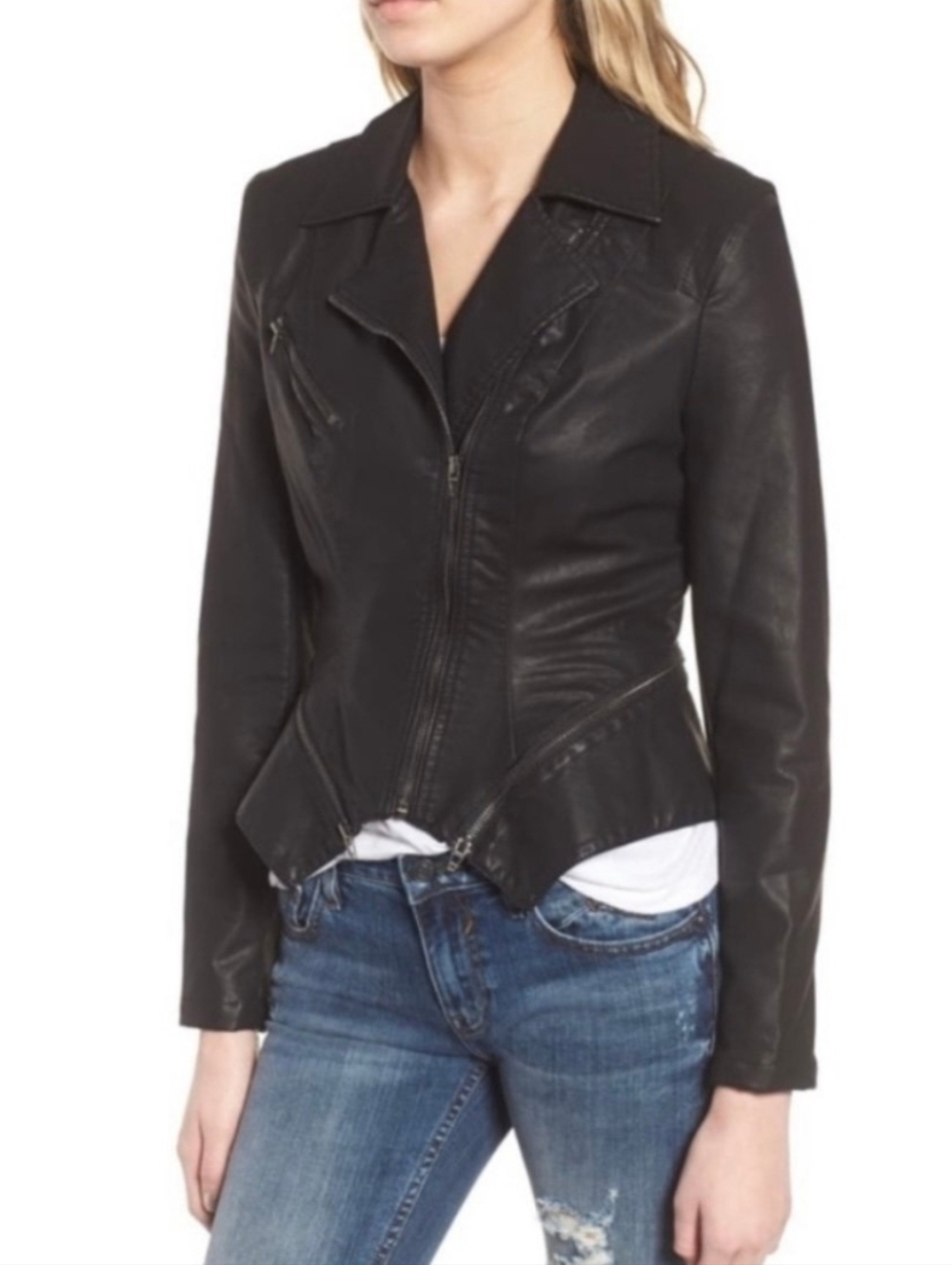 Blank NYC Black Faux Leather Moto Zip Jacket, Size XL